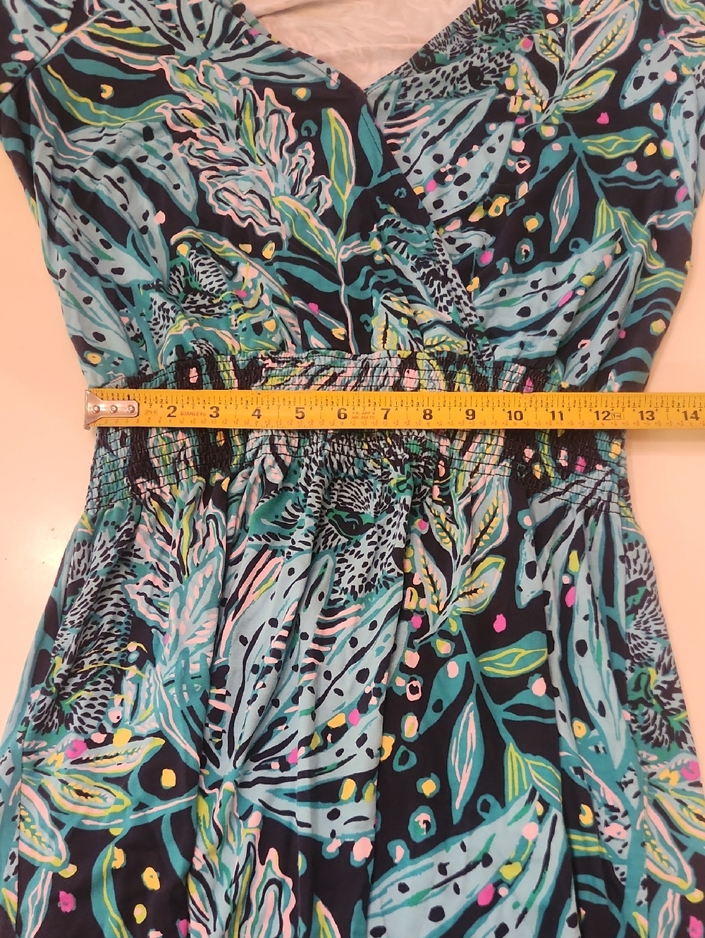 Lilly Pulitzer Tally Smocked Dress Catty Purrsonality Blue Long Sleeve Medium - Picture 10 of 11